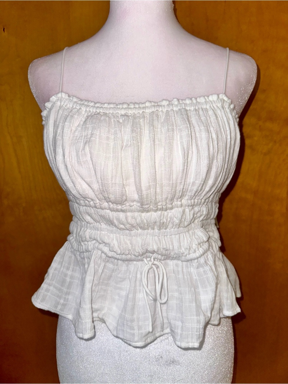 J. Crew Cream Smocked Peplum Cami